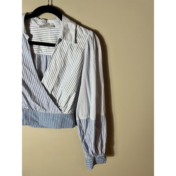 Bailey44 Women’s Size 4 Blue & White Stripe Cropped Faux Wrap Long Sleeve - Picture 3 of 11